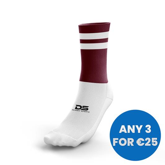 Maroon & White Crew Socks